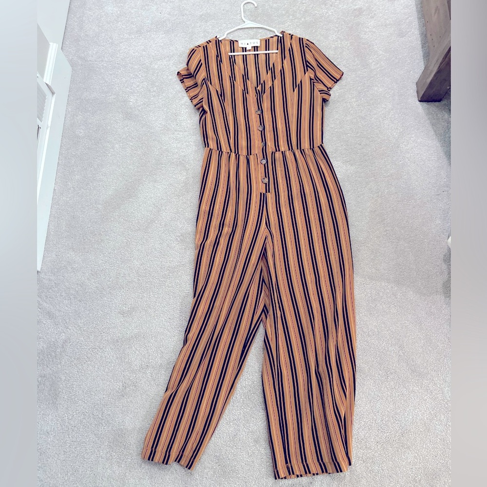 Hiatus Black and Brown Striped Jump Suit